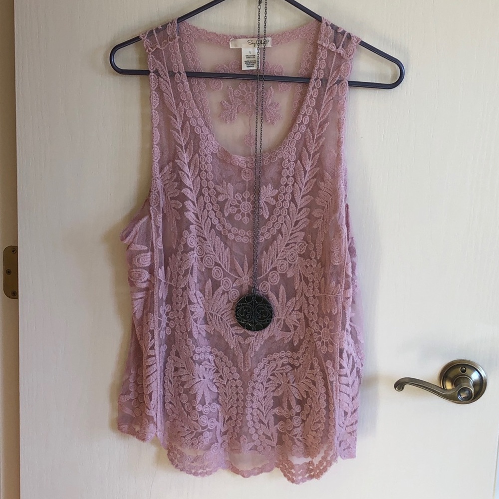 Boho lavender lace tank top